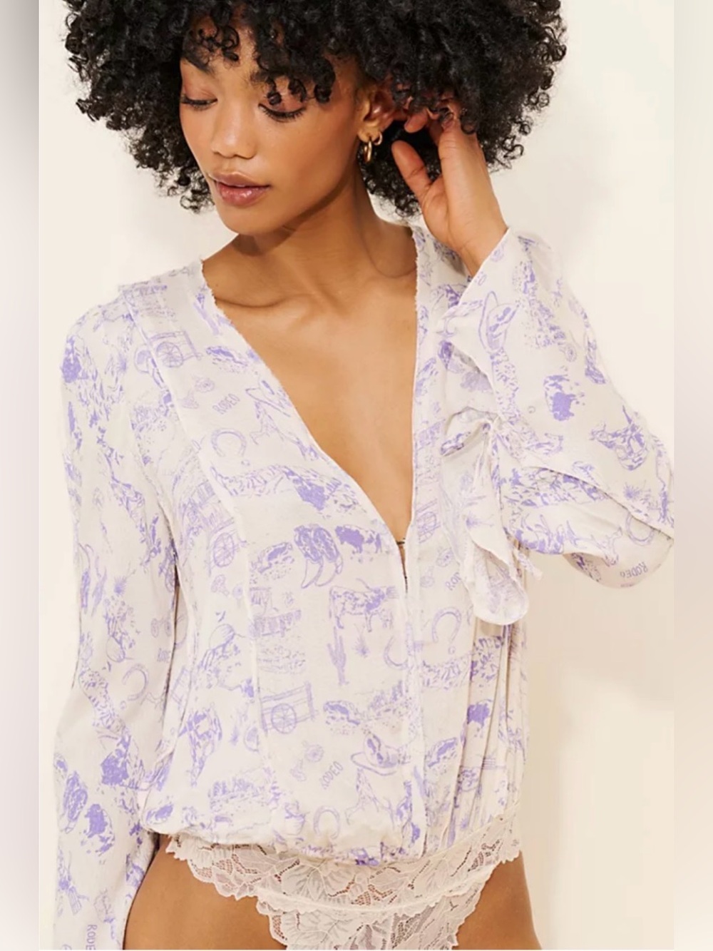 Free People Intimately Everything’s Rosy Bodysuit Lavender Western Toile Print M
